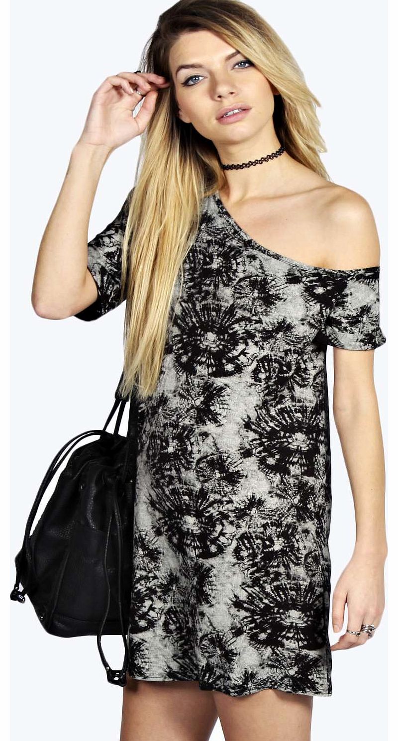 Hannah Printed Off The Shoulder Dress - black