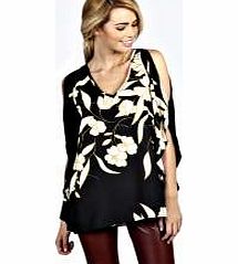 boohoo Hayden Split Sleeve Printed Woven Blouse - black