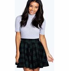 boohoo Hoched Check Skater Skirt - green azz19119