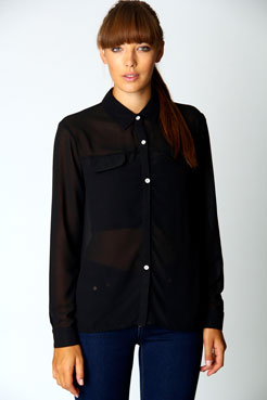 boohoo Hollie Chiffon Long Sleeve Blouse Female