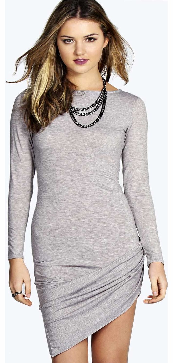 boohoo Hollie Draped Side Bodycon Dress - grey marl