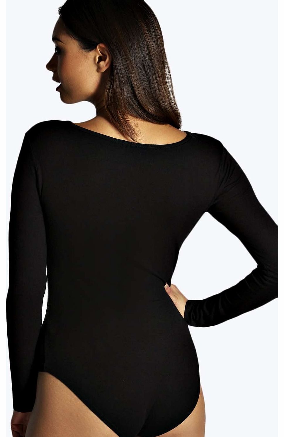 boohoo Holly Cut Out Front Long Sleeve Bodysuit - black