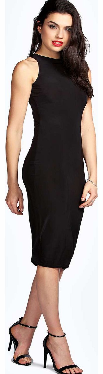 boohoo Holly High Neck Slinky Midi Dress - black azz19284