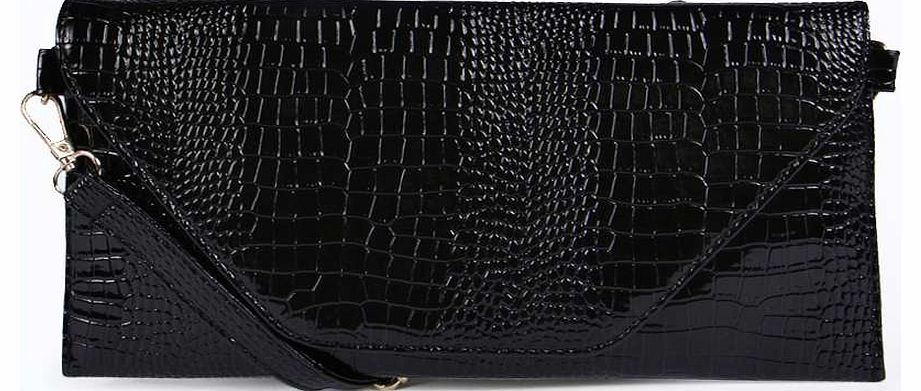 boohoo Holly Mock Croc Envelope Cross Body Bag - black