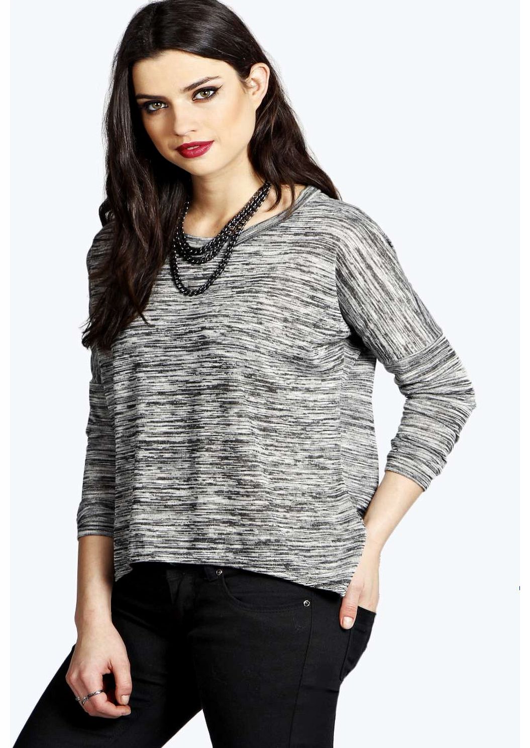 boohoo Holly Oversized Long Sleeve Slub Knit Tee - grey