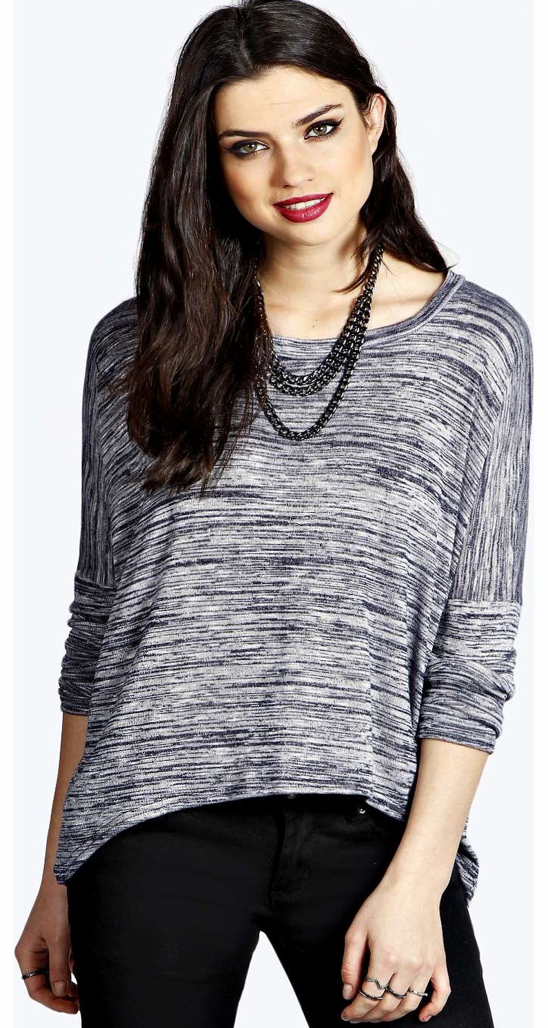 boohoo Holly Oversized Long Sleeve Slub Knit Tee - navy