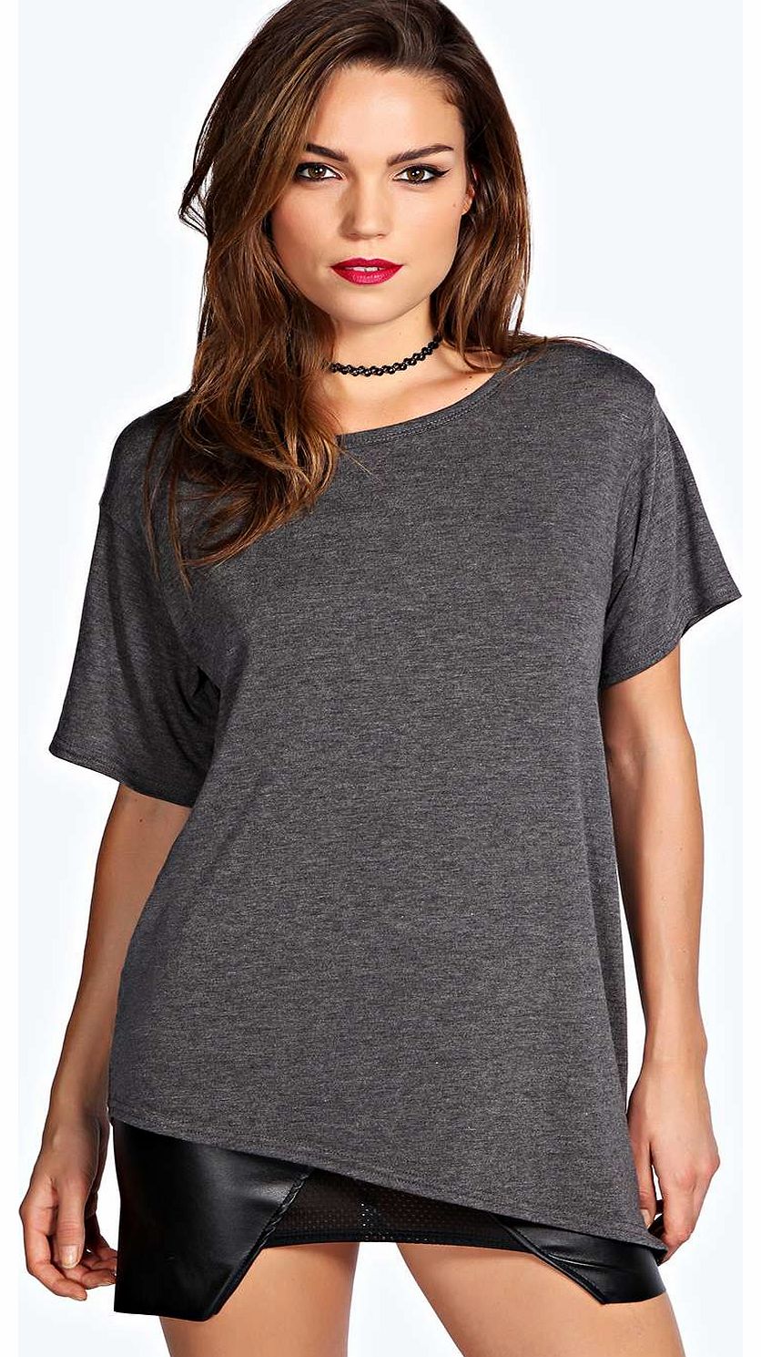 boohoo India Asymmetric Oversized Tee - charcoal azz18349