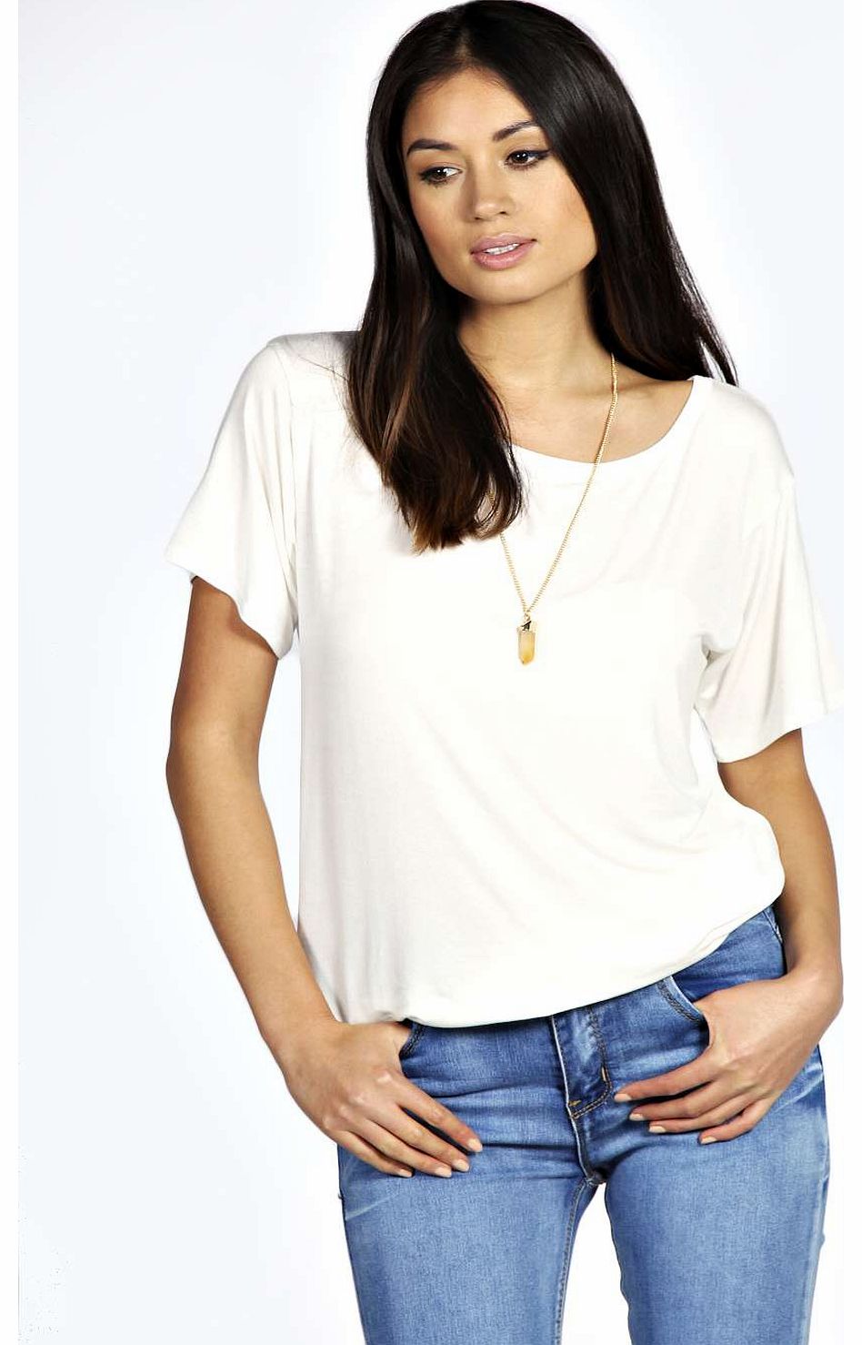 boohoo India Asymmetric Oversized Tee - cream azz18349