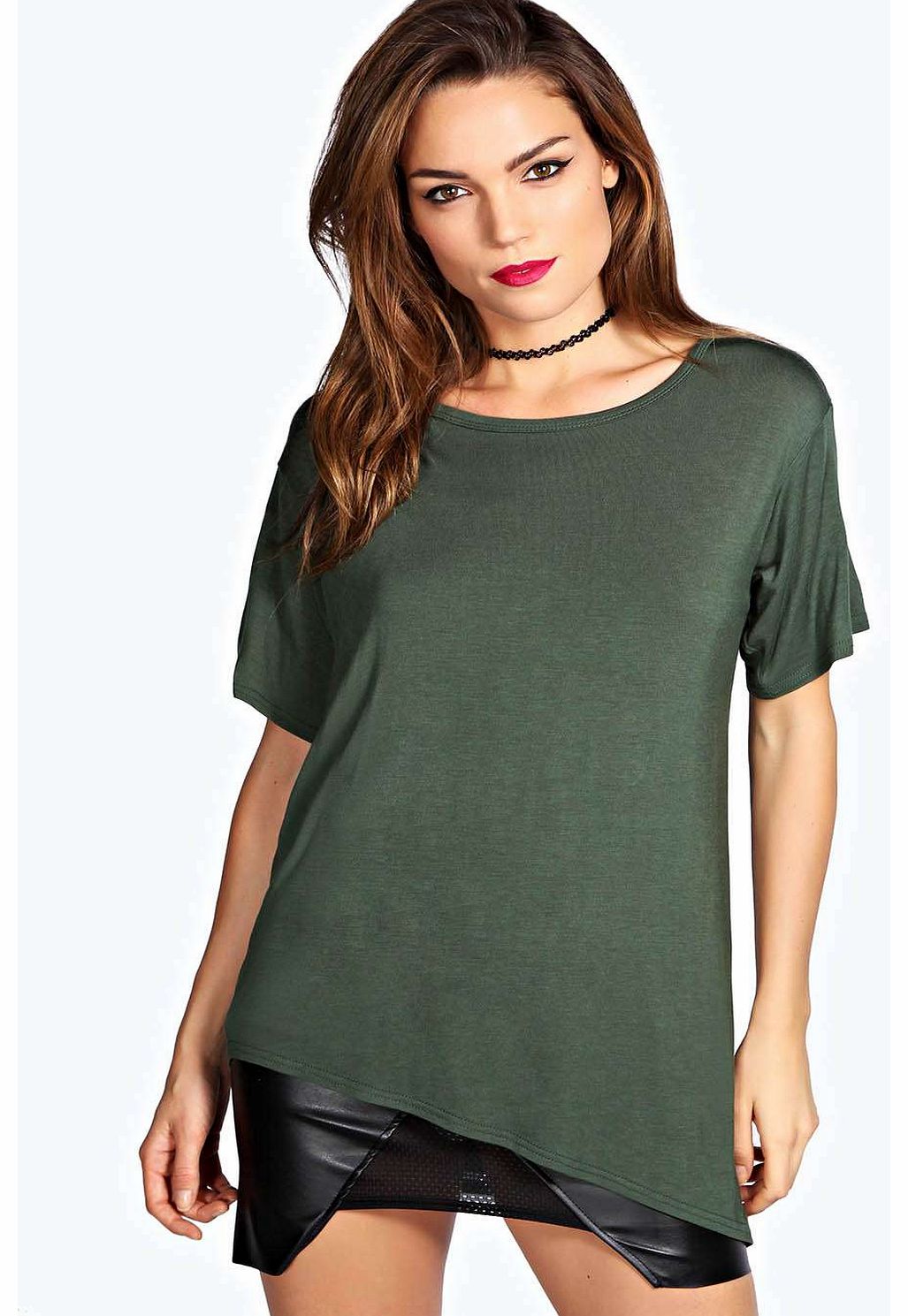 boohoo India Asymmetric Oversized Tee - khaki azz18349