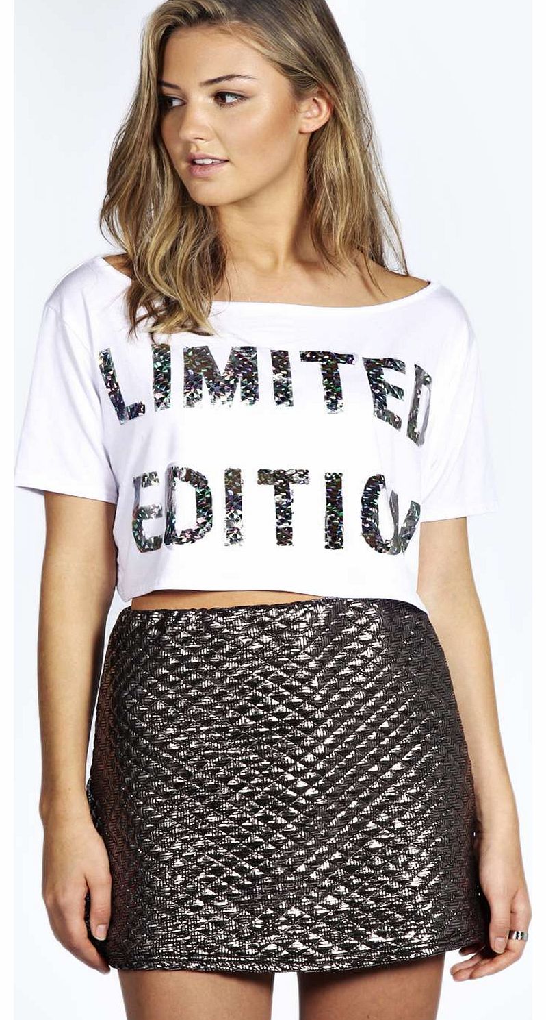 boohoo Iris Foil Printed Crop Tee - white azz18366