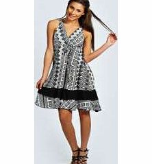 Iris Monochrome Aztec Wrap Sundress - black