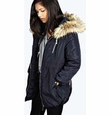 Isabella Faux Fur Lined Hood Zip Detail Parka -