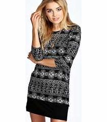 boohoo Isabella Mono Print Brushed Knit Shift - multi