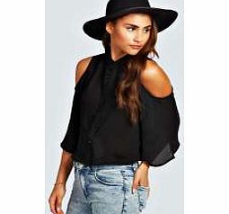 boohoo Isis Open Shoulder Flute Sleeve Collarless