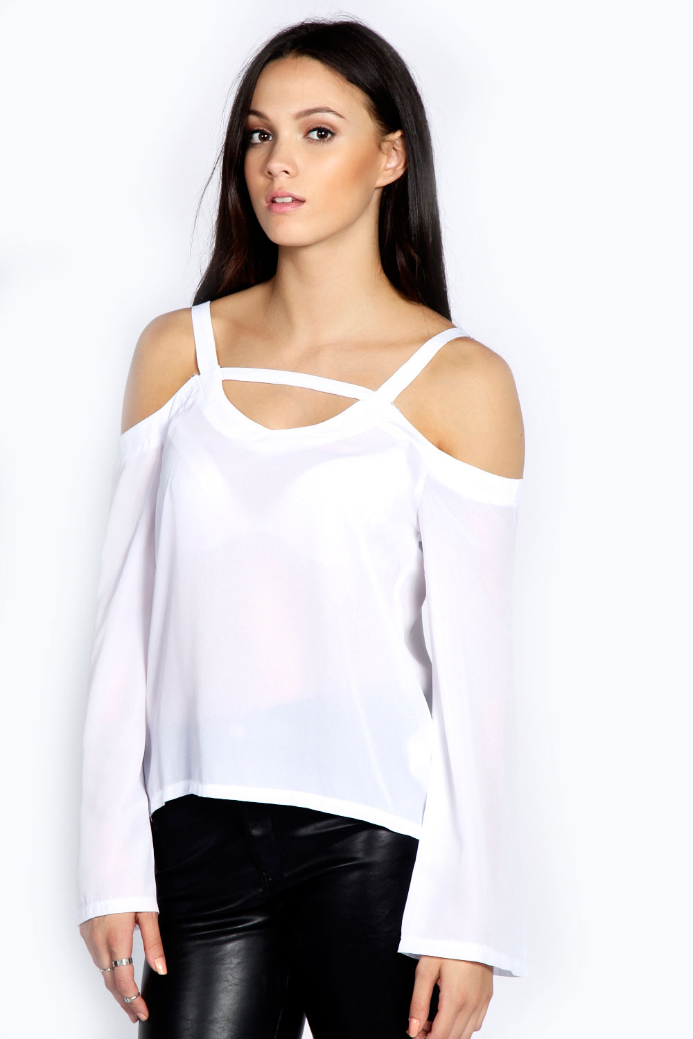 boohoo Isla Cut Out Detail Blouse - ivory azz23438