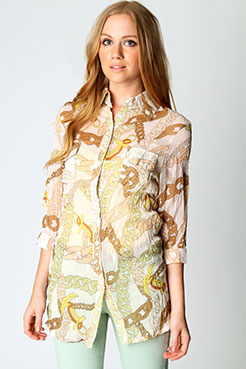 Isla Long Chain Print Crinkle Blouse Female