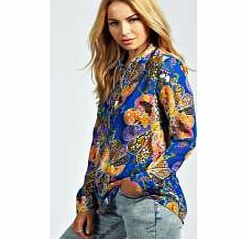 boohoo Isla Tie Neck Paisley Print Woven Blouse - multi