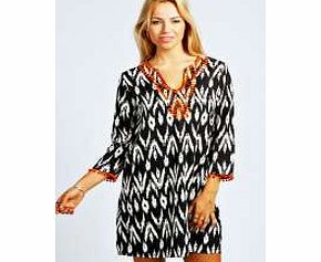 Isobel Aztec American Crepe Shift Dress - black