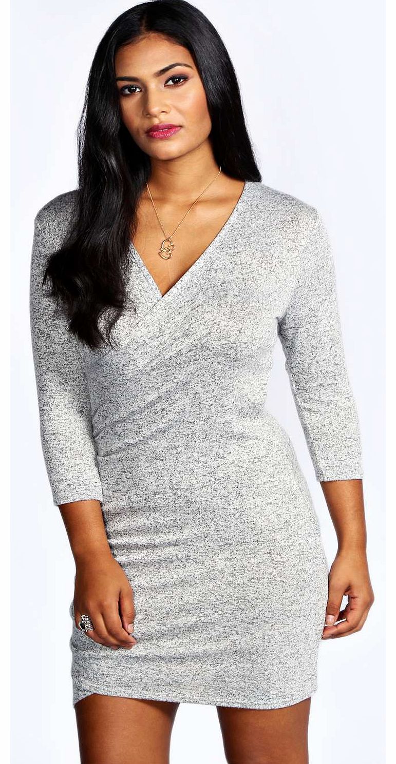 Isobel Marl Fine Knit Wrap Rouched Bodycon Dress