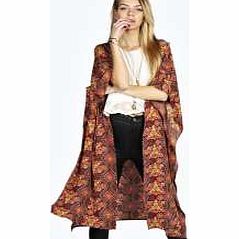 boohoo Isobel Printed Longline Kimono - wine azz20529
