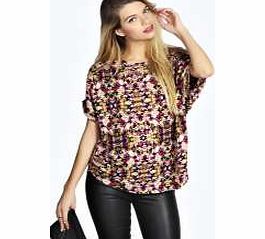 boohoo Isobel Printed Oversized Woven Top - multi