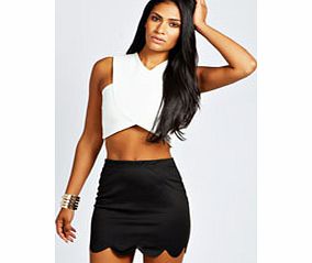 boohoo Ivy Scallop Hem Ponte Mini Skirt - black azz29438