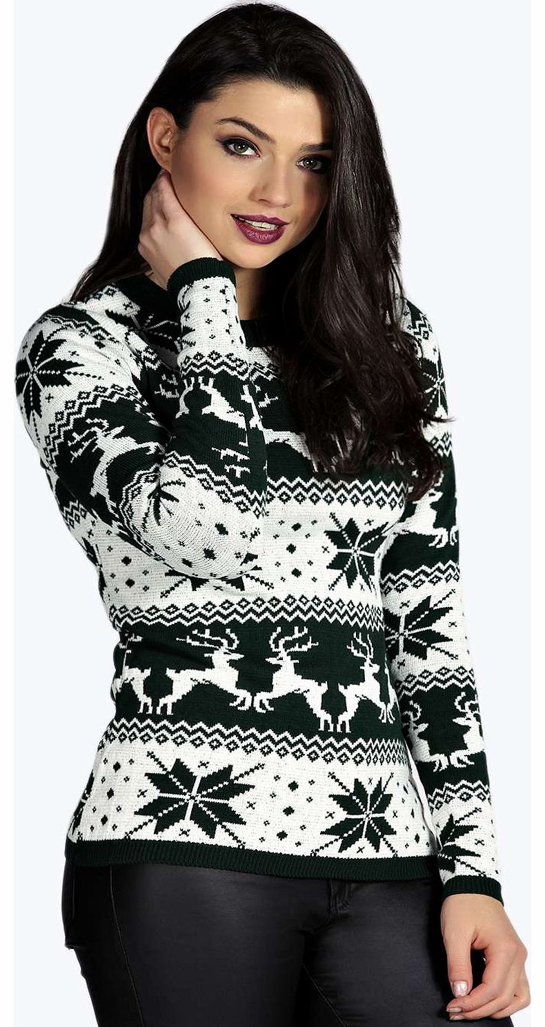 boohoo Jackie Snowflake Reindeer Fairisle Jumper -