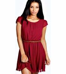 Jade Chiffon Belted Skater Dress - plum azz24682