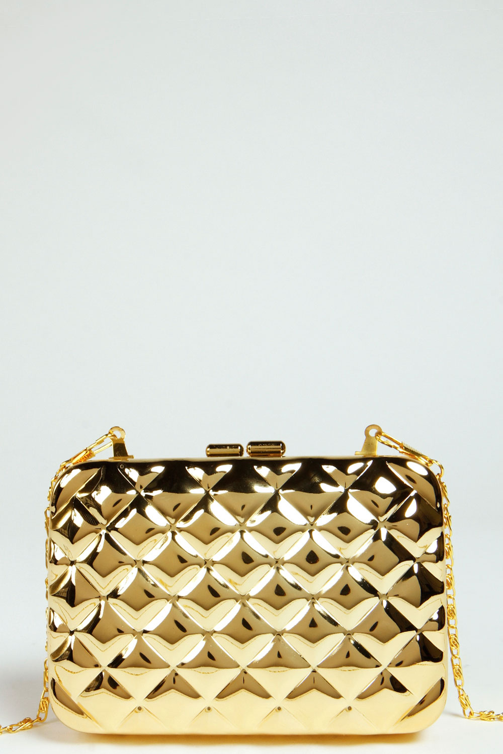 boohoo Jade Quilted Metal Box Clutch Bag - gold
