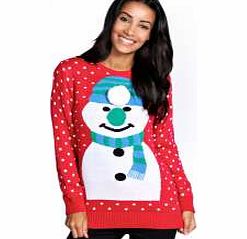 boohoo Jaimie Snowman Pom Pom Jumper - red azz23887