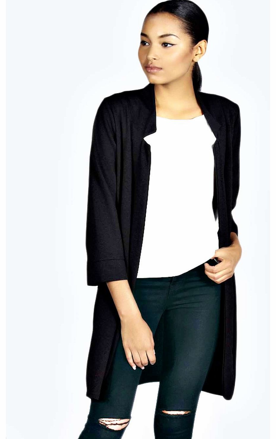 boohoo Jane Notch Neck Duster - black azz18658