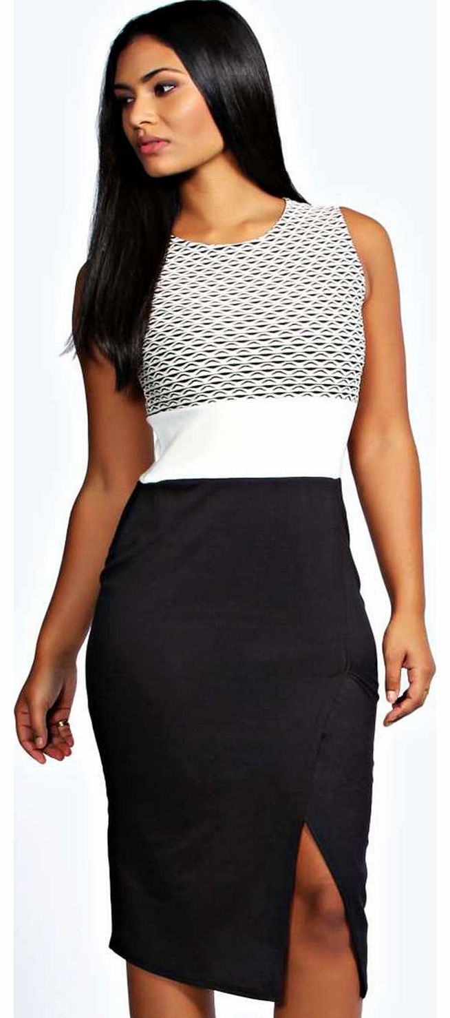 boohoo Jane Texture Asymetric Skirt Midi Bodycon Dress