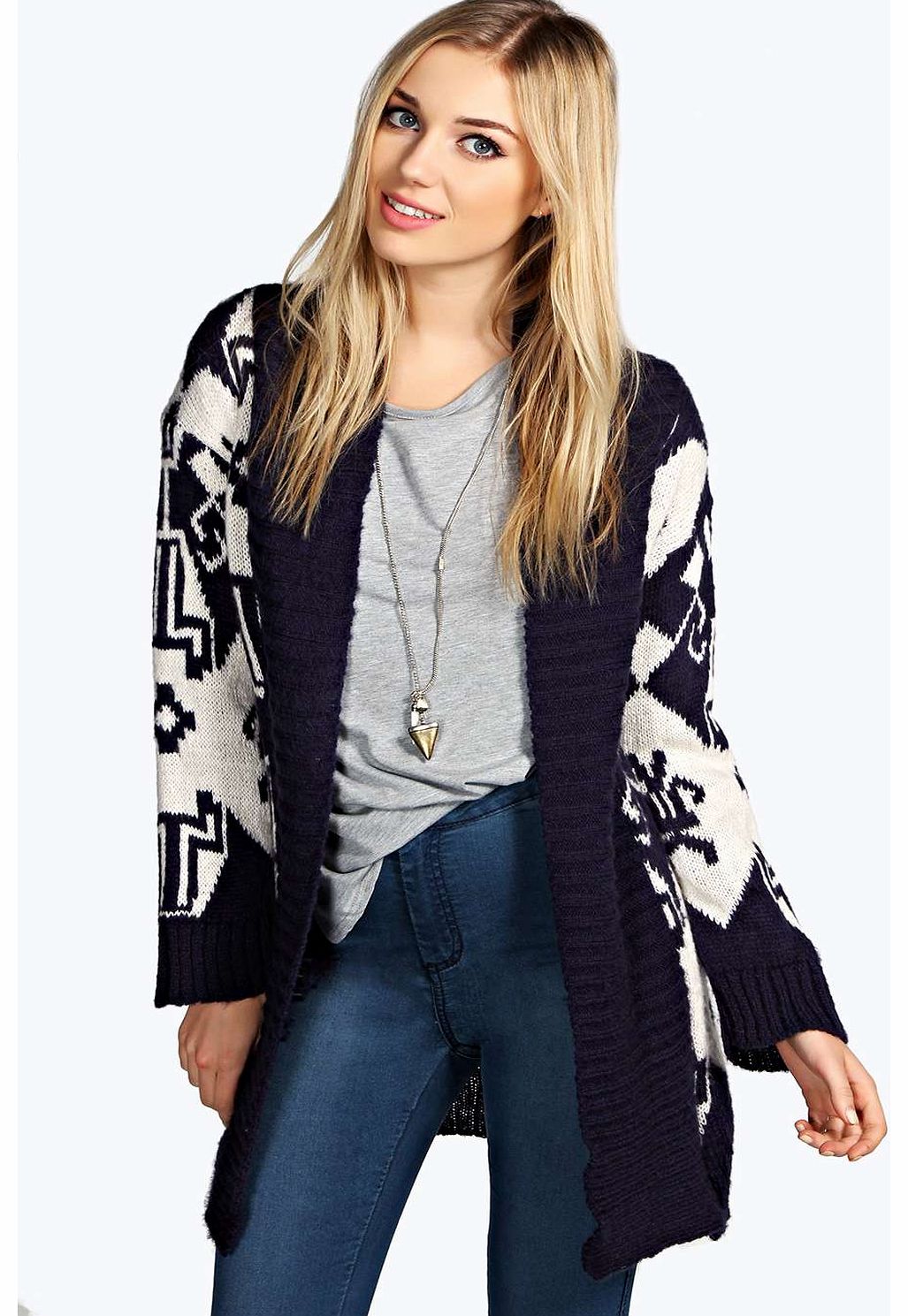 boohoo Jay Soft Knit Aztec Cardigan - navy azz17367