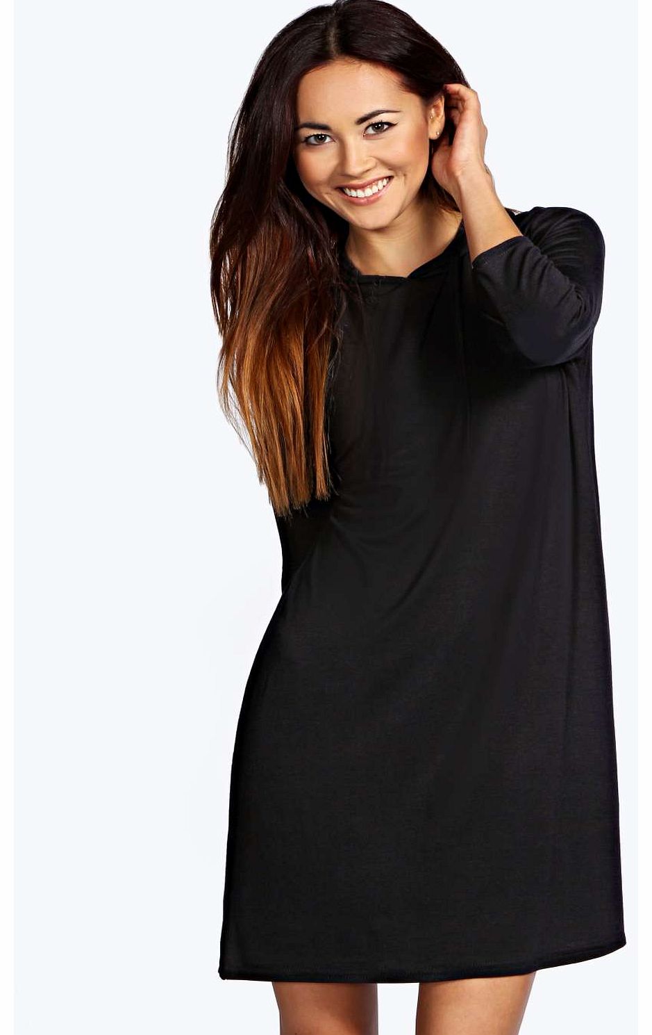 boohoo Jen Hooded Shift Dress - black azz16497