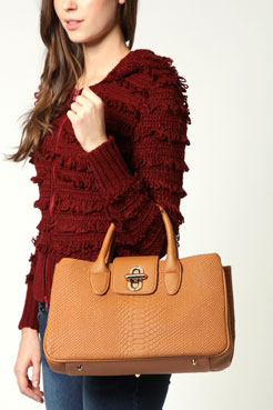 Jen Twist Lock Snake Effect Bag Female