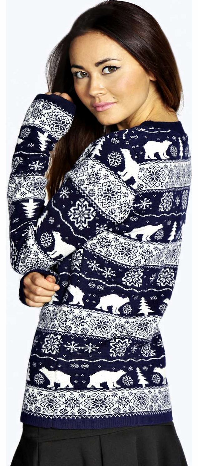 boohoo Jennet Polar Bears Christmas Jumper - navy