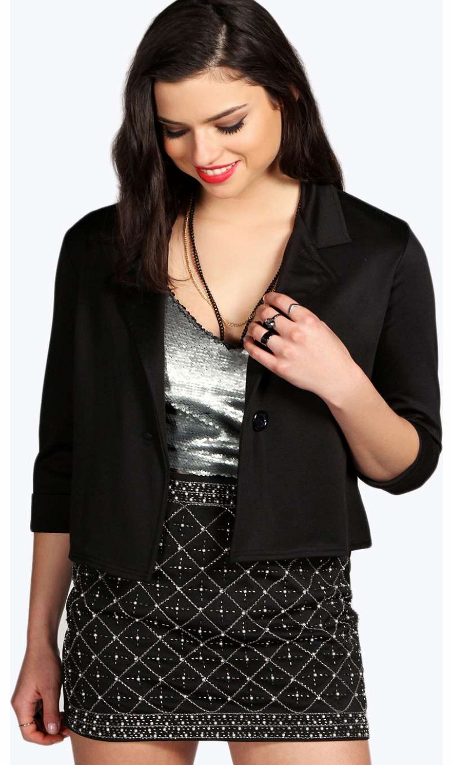 boohoo Jennifer Crop Tailored Jacket - black azz15575