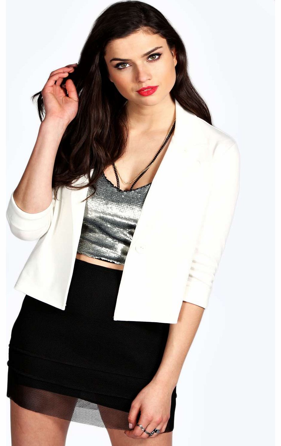 boohoo Jennifer Crop Tailored Jacket - cream azz15575