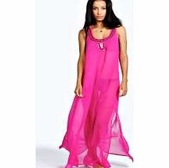 Jennifer Embellished Chiffon Maxi Dress - fushia