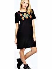 Jennifer Embroidered Shift Dress - black azz22755