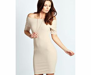 Jennifer Ribbed Off The Shoulder Bodycon Dress -
