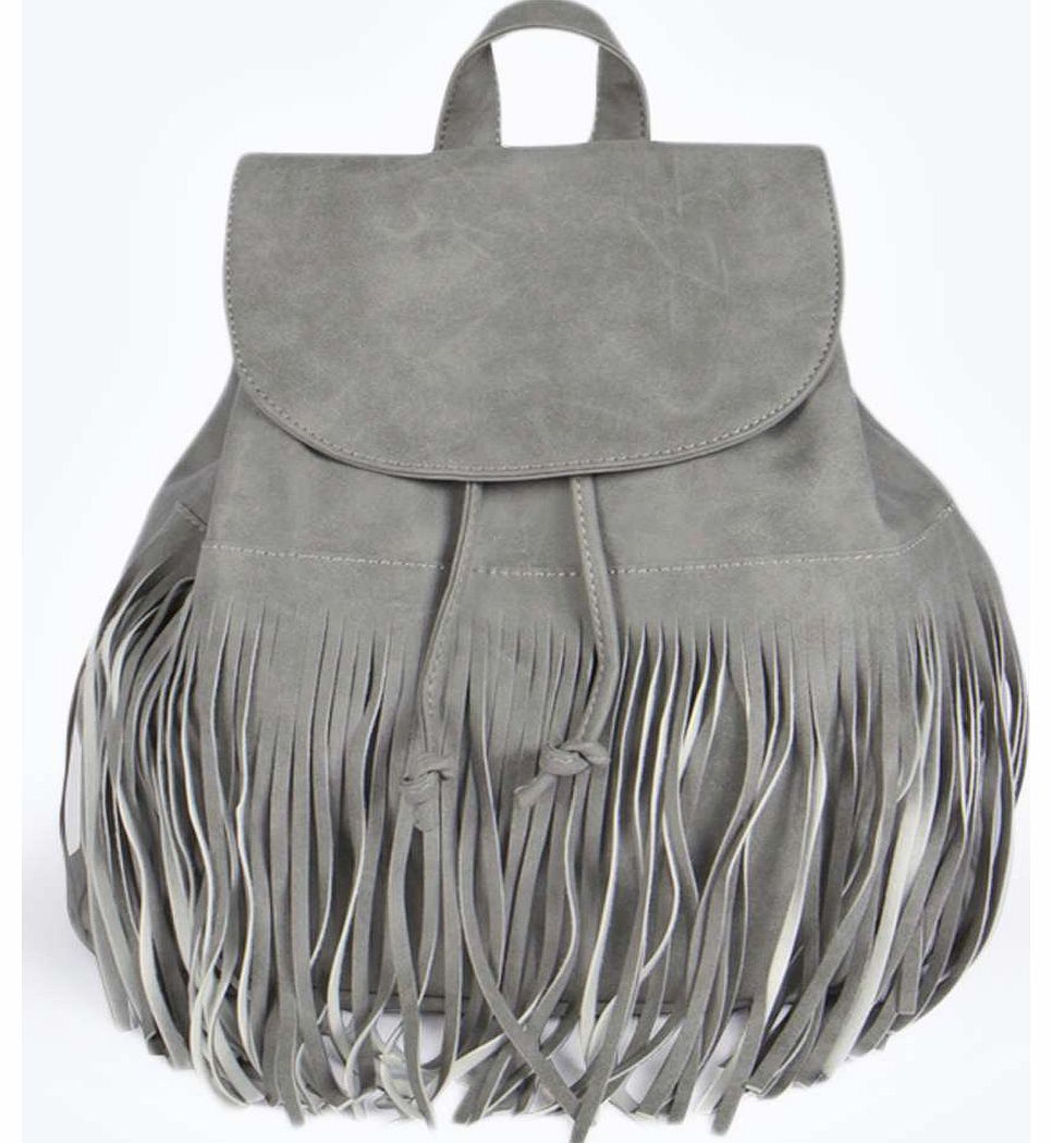 boohoo Jennifer Tassel Suede Effect Rucksack - grey