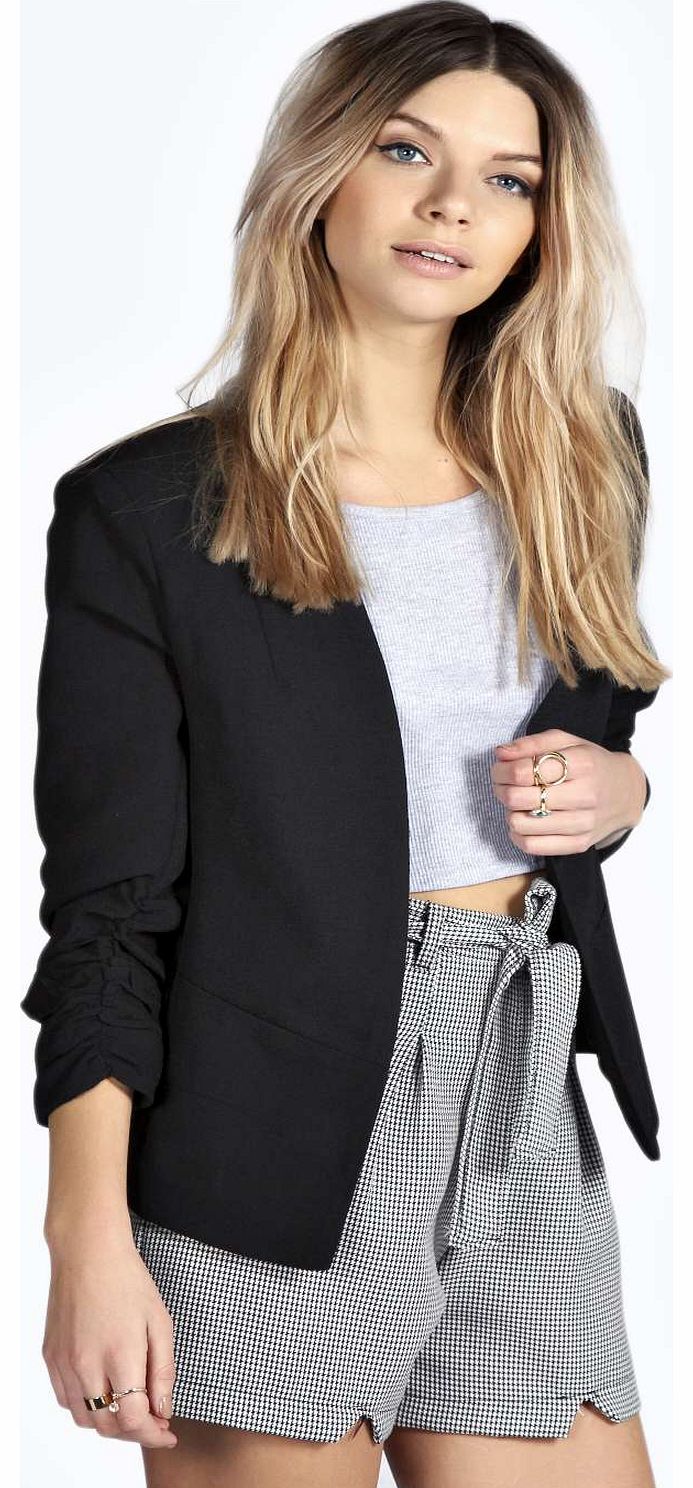 Jenny Ruched Sleeve Blazer - black azz18655