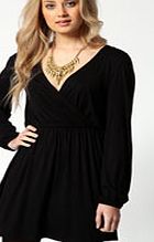 boohoo Jersey Long Sleeve Wrap Dress - black azz58947
