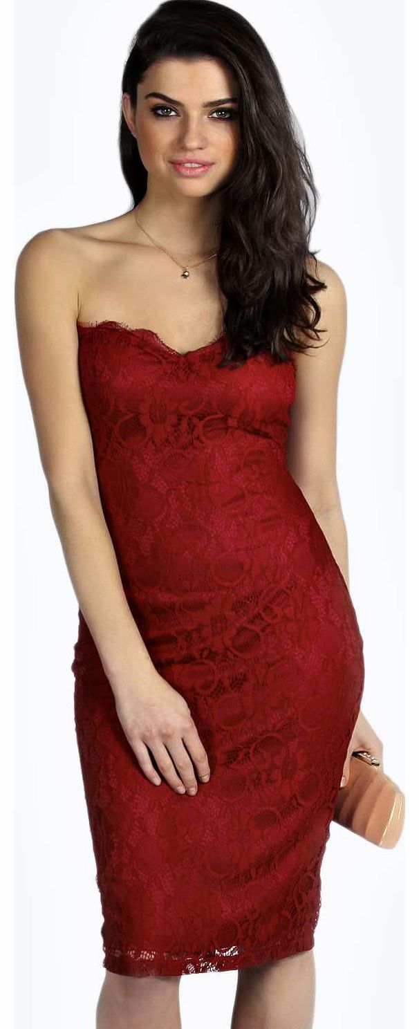 boohoo Jess Bandeau Lace Midi Dress - berry azz17596