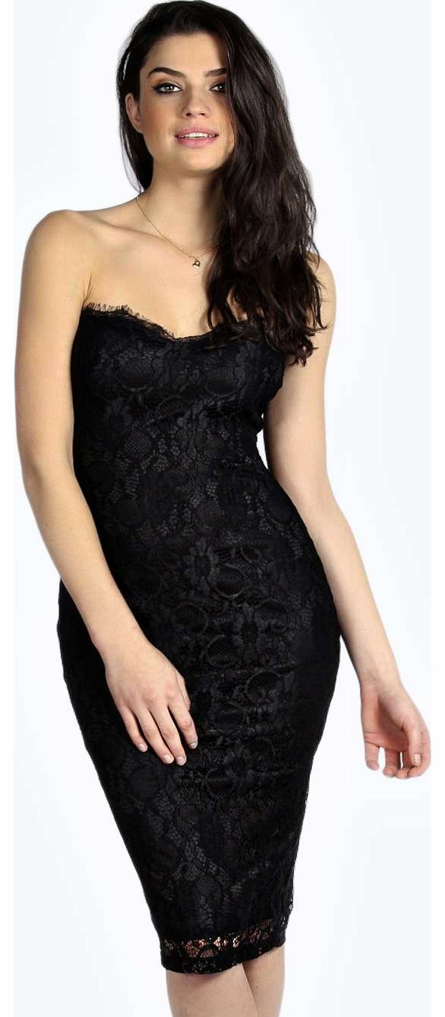 boohoo Jess Bandeau Lace Midi Dress - black azz17596