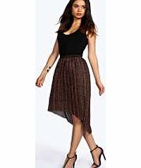 boohoo Jess Glitter Pleated Dip Hem Skirt - bronze