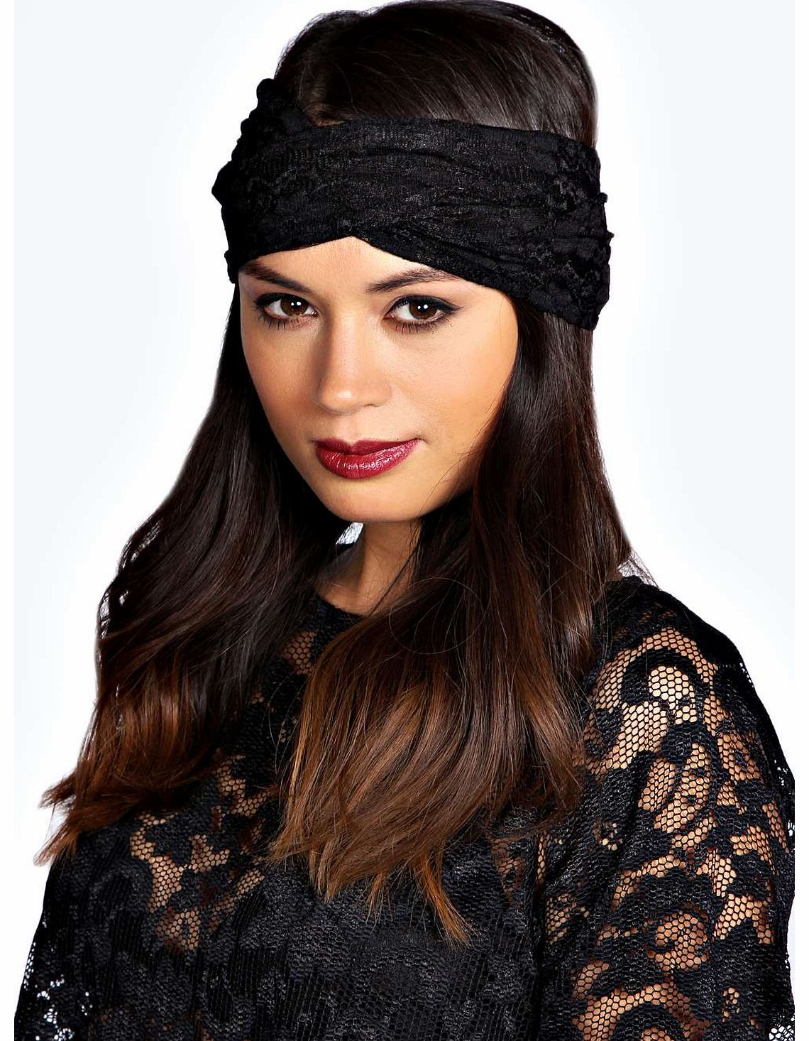 boohoo Jess Lace Twist Turban Headband - black azz18898