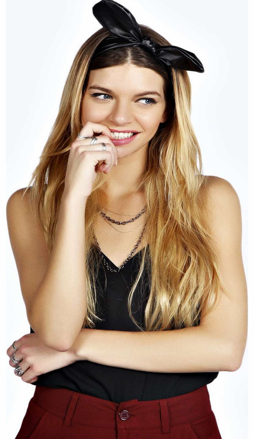 boohoo Jessica Faux Leather Bow Headband - black azz18141