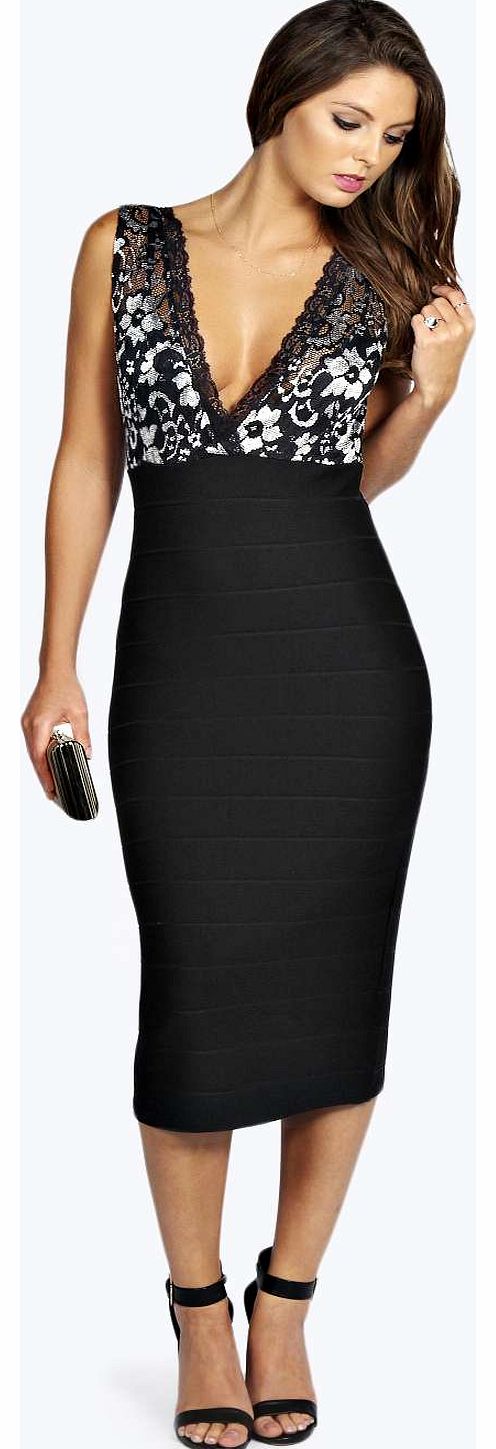 Jessica Lace Top Bandage Bodycon Midi Dress -